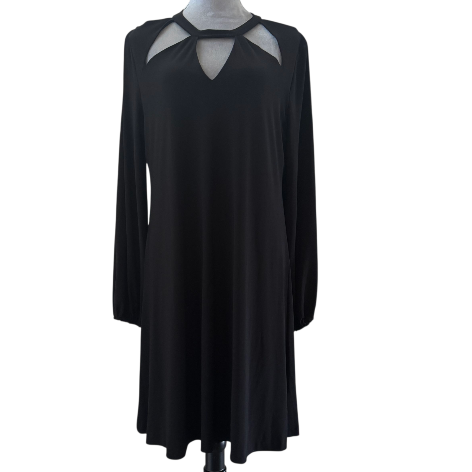 Norma Kamali Jersey Long Sleeve Keyhole Cutout Neckline Shift Dress Black Xxl